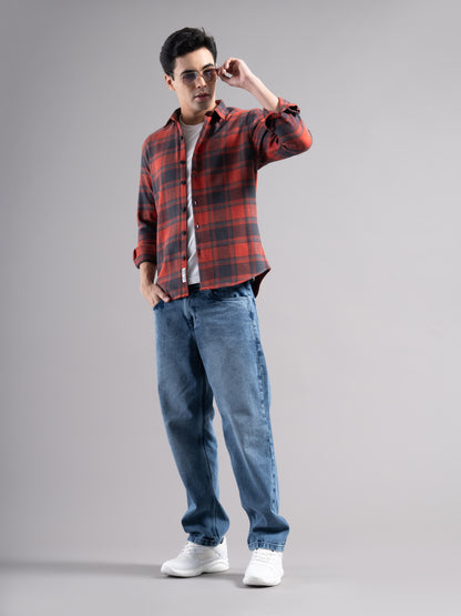 Auron Orange Checks Shirt