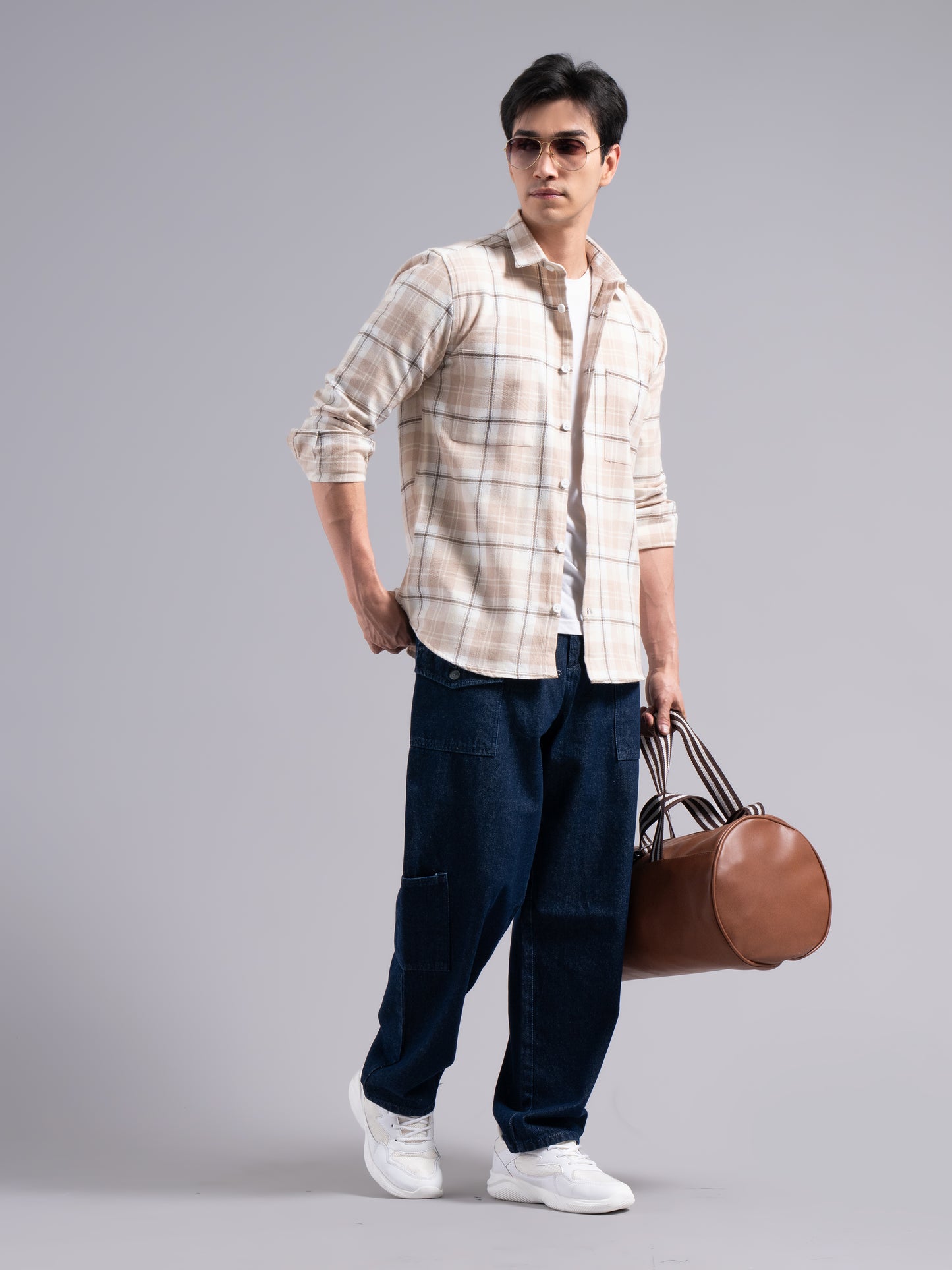 Baro Cream Checks Shirt