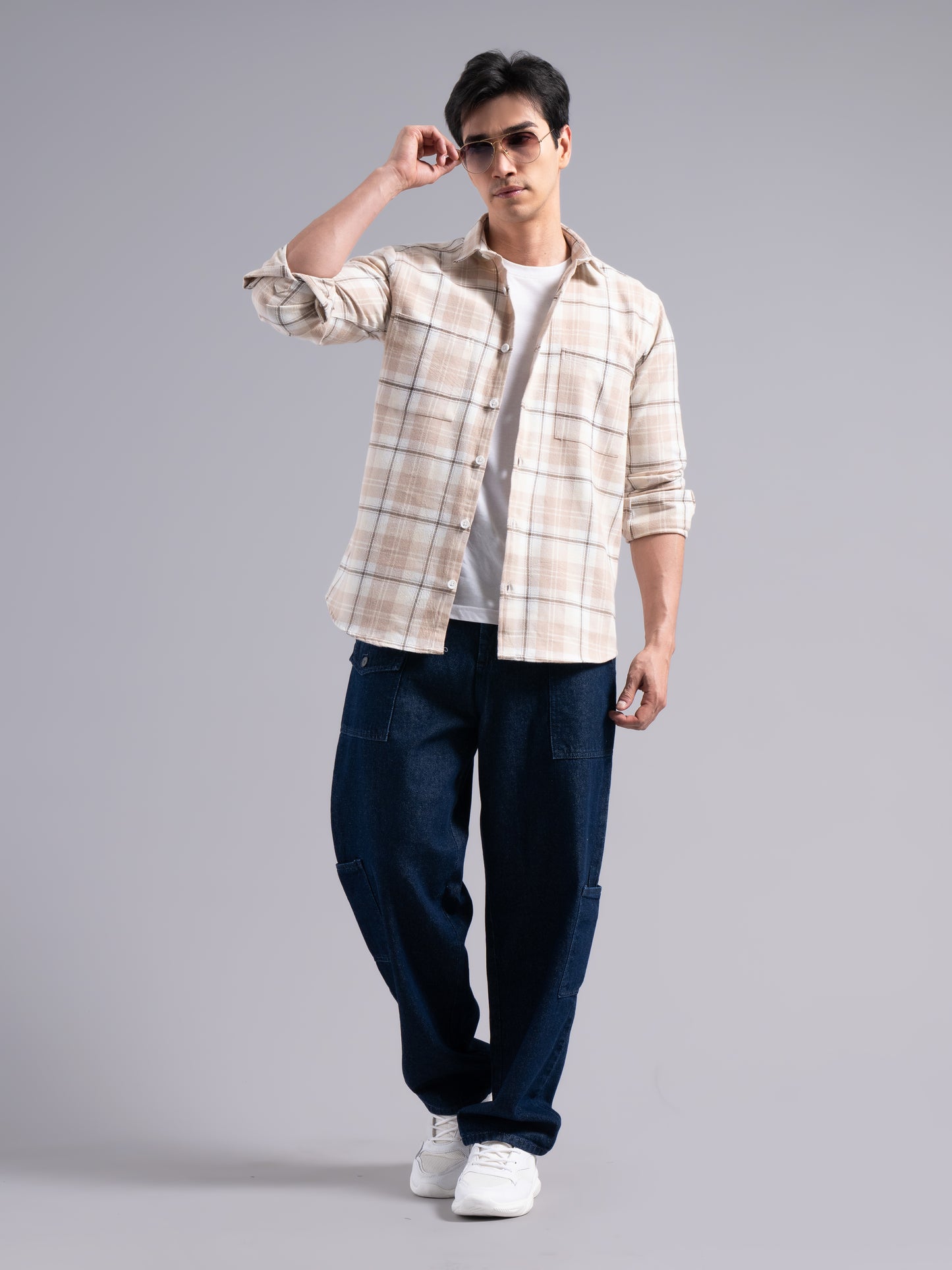 Baro Cream Checks Shirt