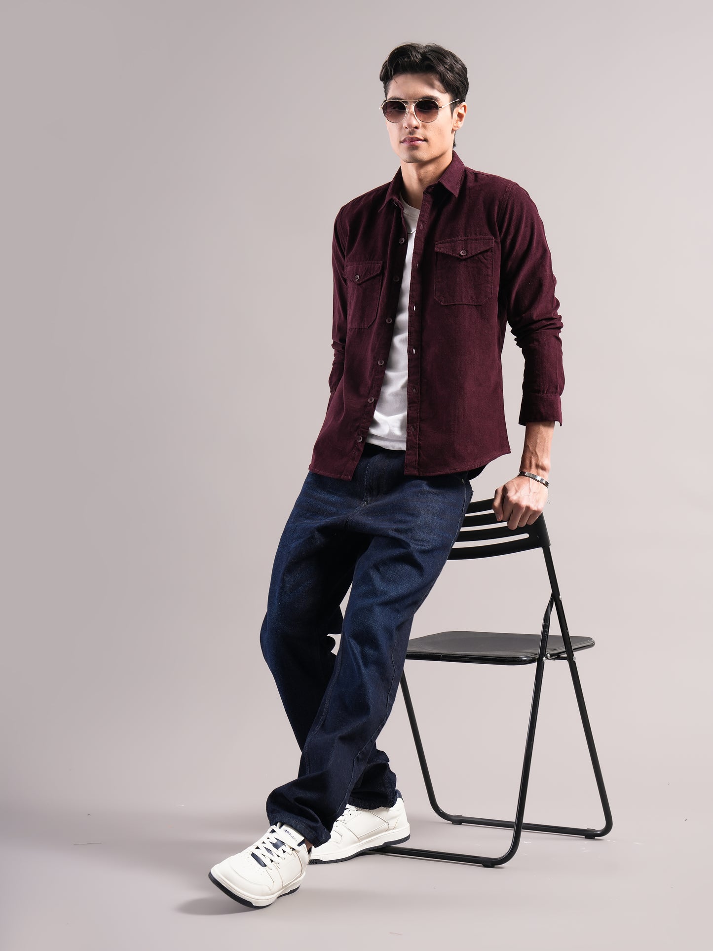 Belmor Maroon Corduroy Shirt