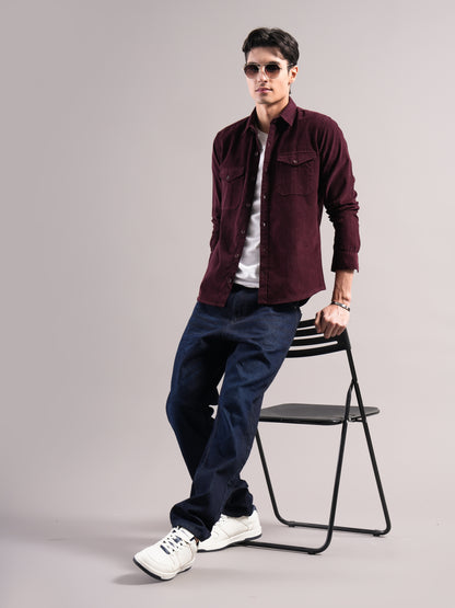 Belmor Maroon Corduroy Shirt