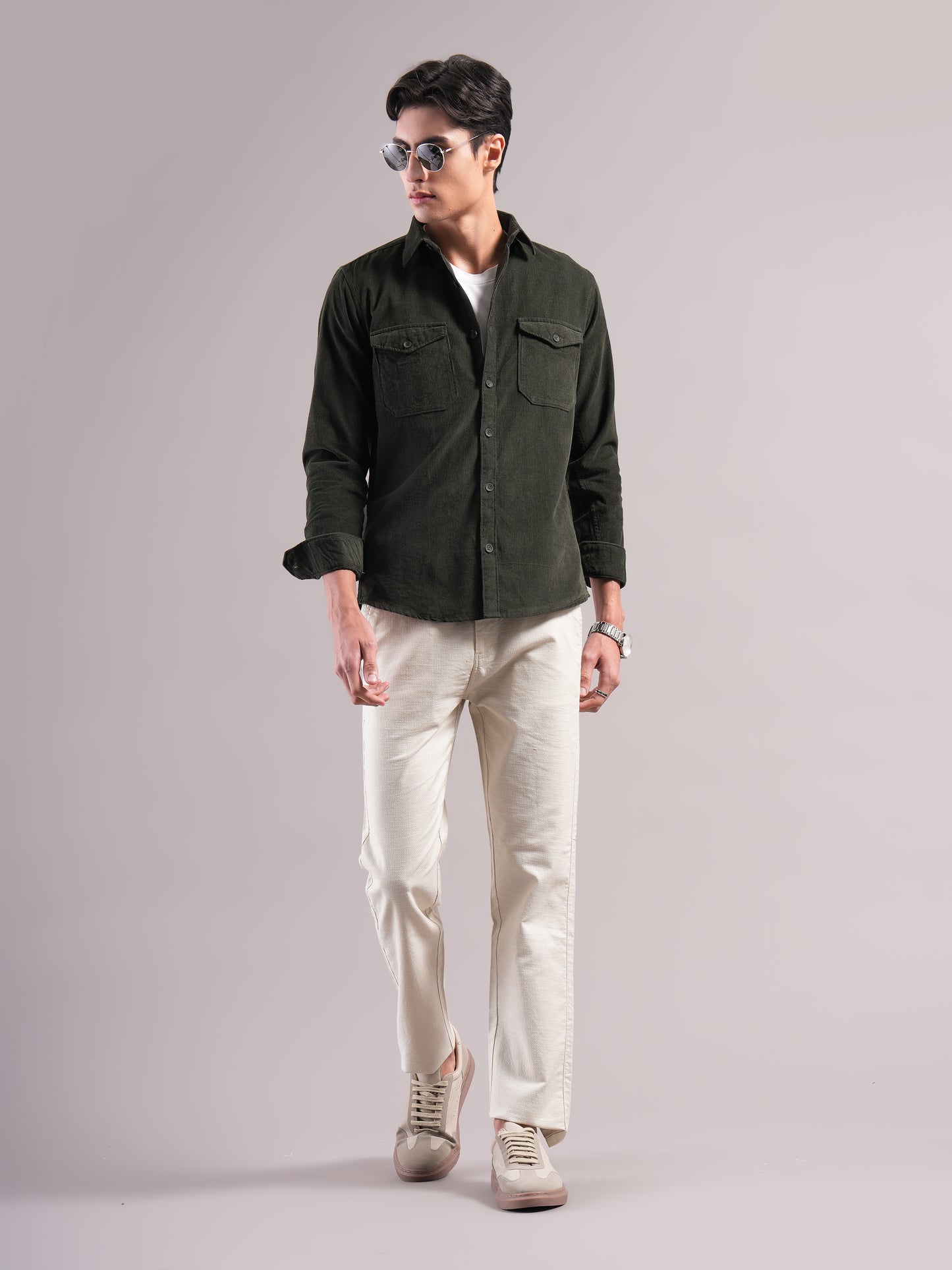 Belmor Olive Corduroy Shirt