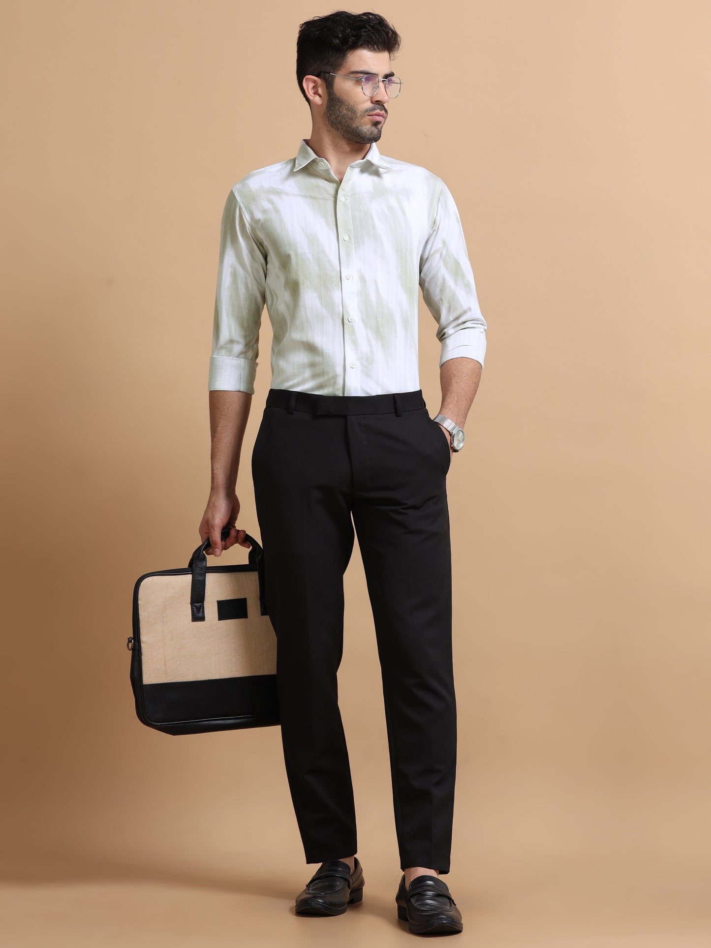 Belor White-Green Abstract Shirt