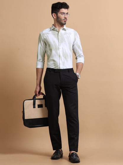 Belor White-Green Abstract Shirt