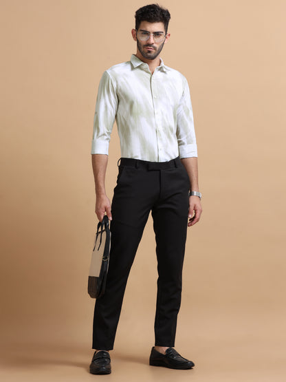 Belor White-Green Abstract Shirt