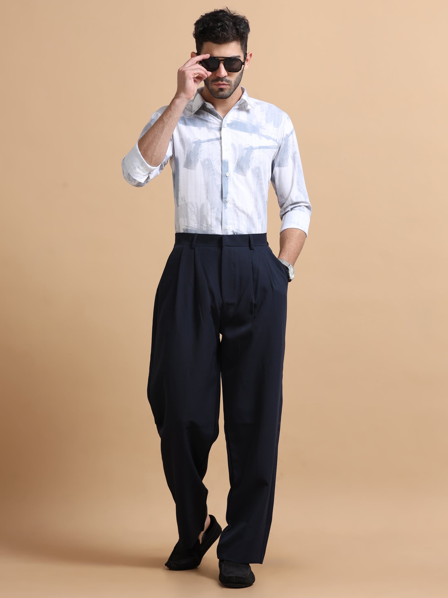 Belvan White-Blue Abstract Shirt