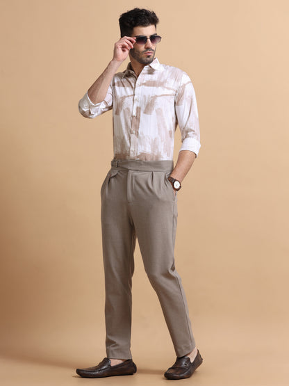 Belvan White-Brown Abstract Shirt