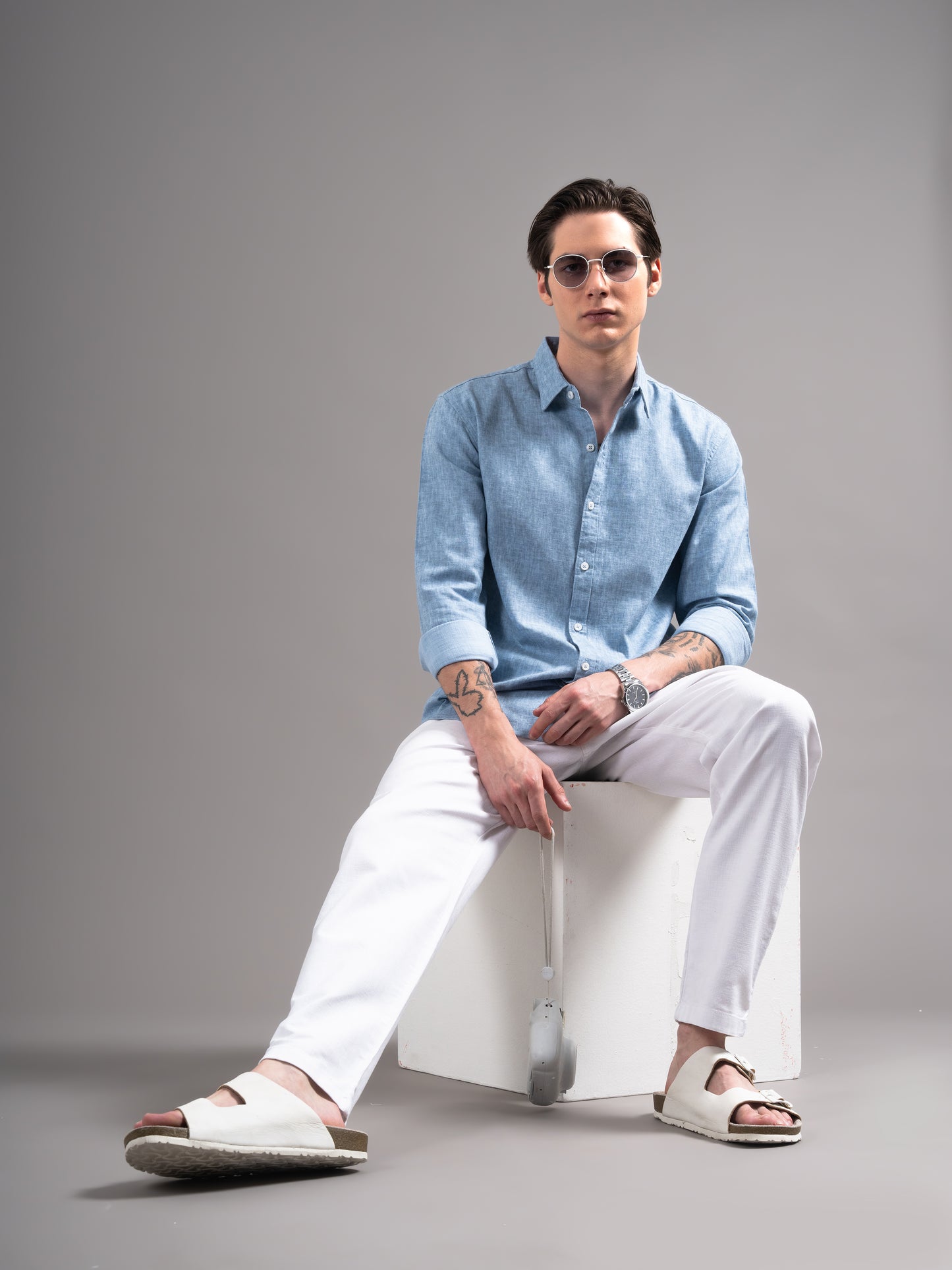 Cedin Blue Solid Shirt