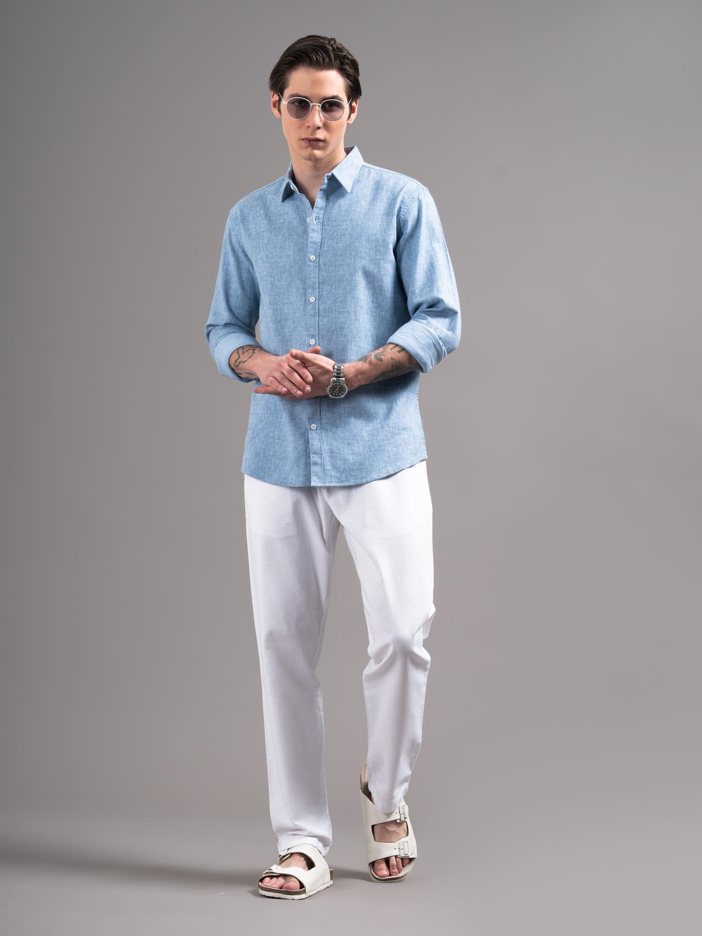 Cedin Blue Solid Shirt