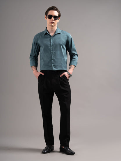Cendro Teal Printed Shirt