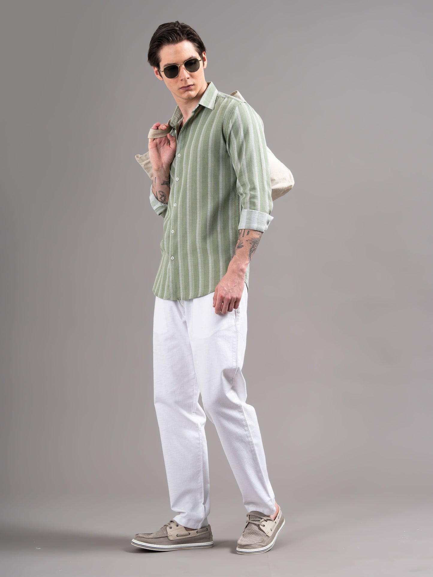 Corin Green Striped Shirt
