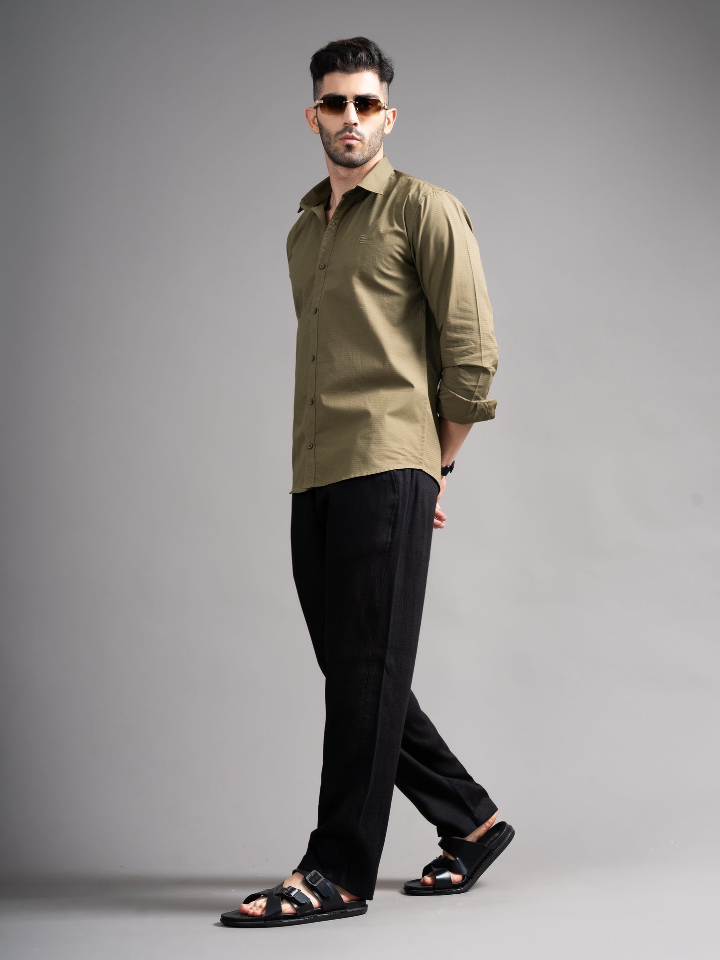 Eldon Olive Self Design Shirt