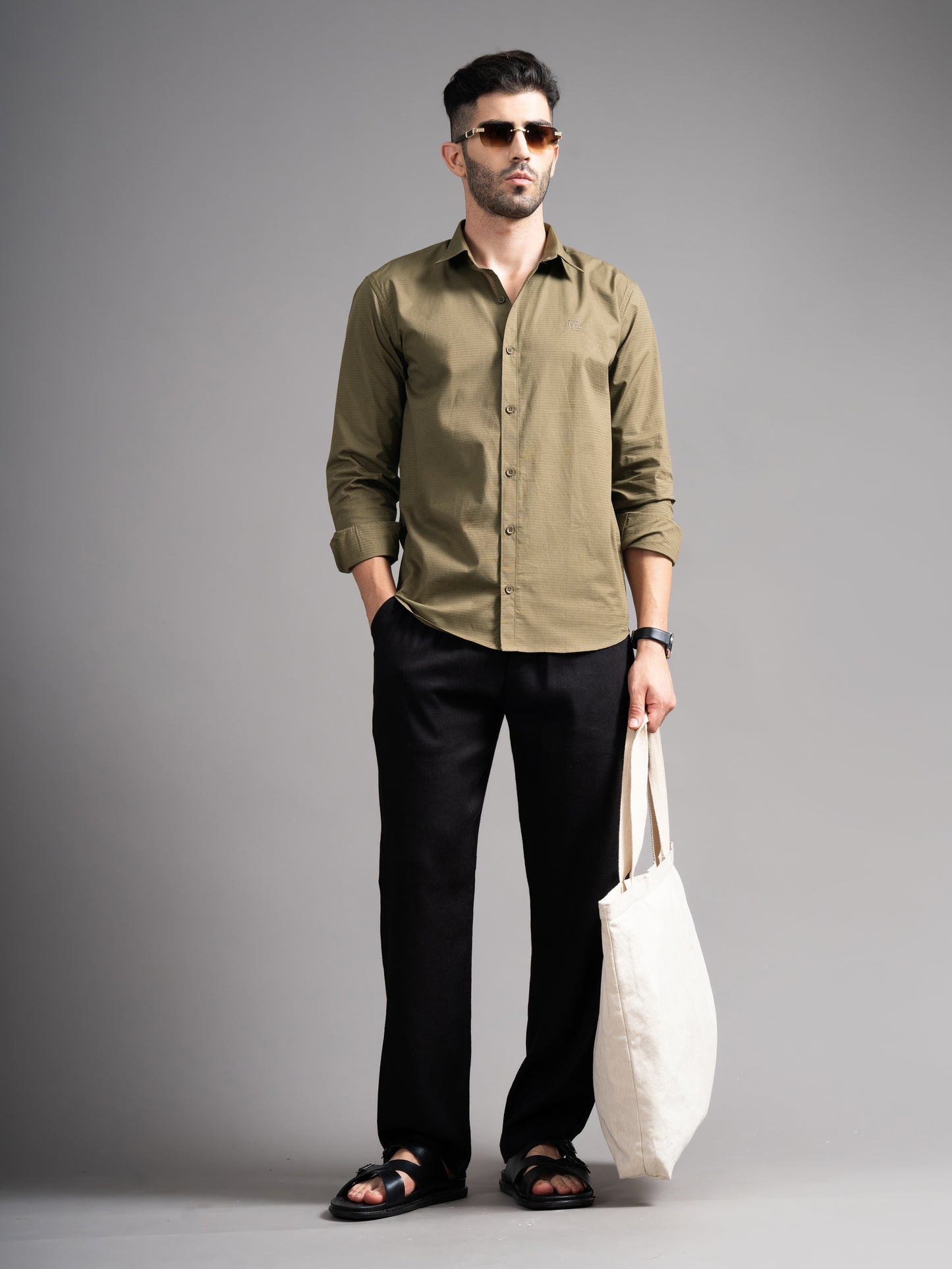 Eldon Olive Self Design Shirt