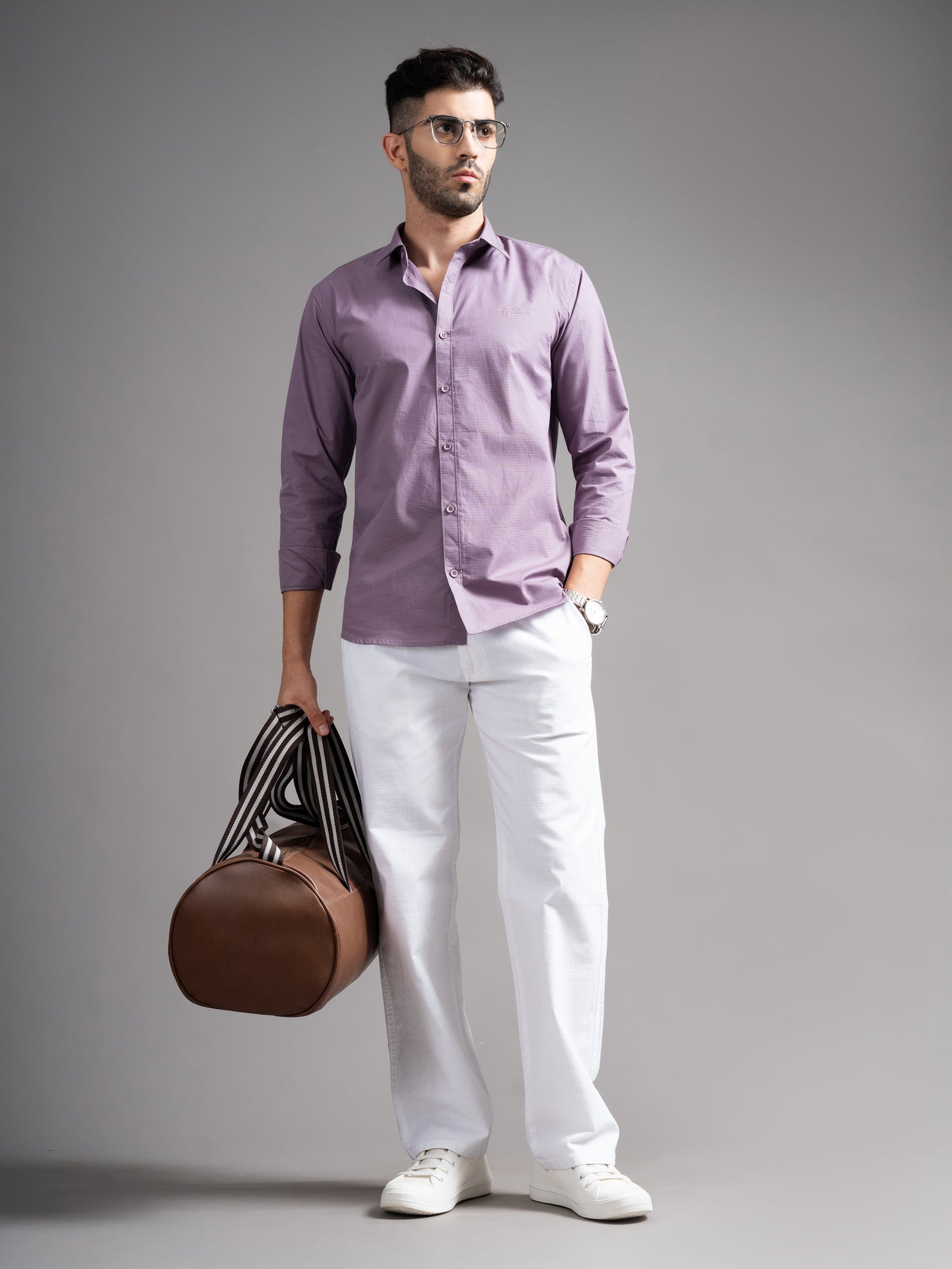 Eldon Purple Self Design Shirt