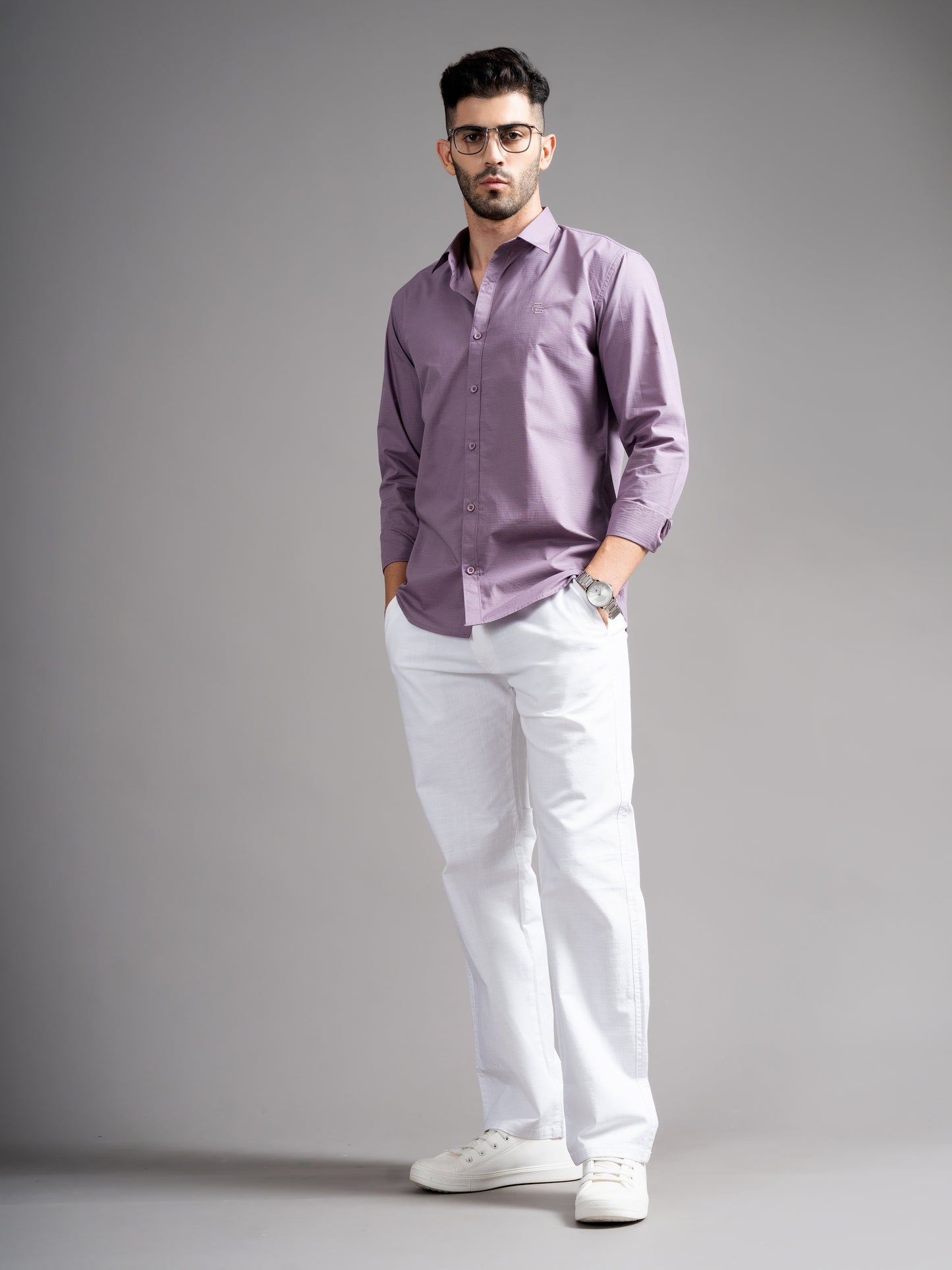 Eldon Purple Self Design Shirt