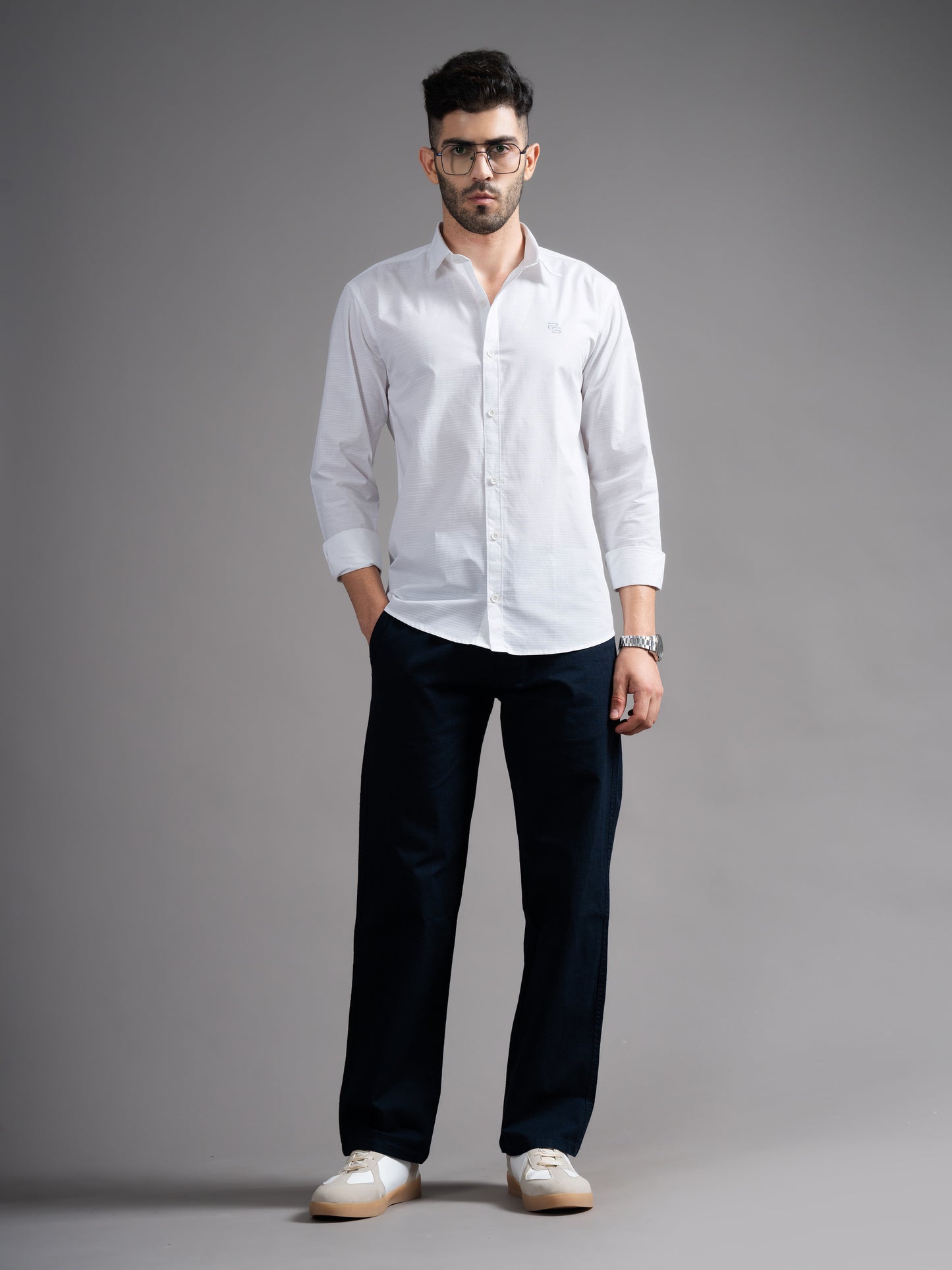 Eldon White Self Design Shirt