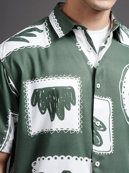 Elno Olive Printed Shirt