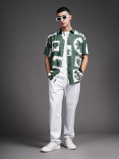 Elno Olive Printed Shirt