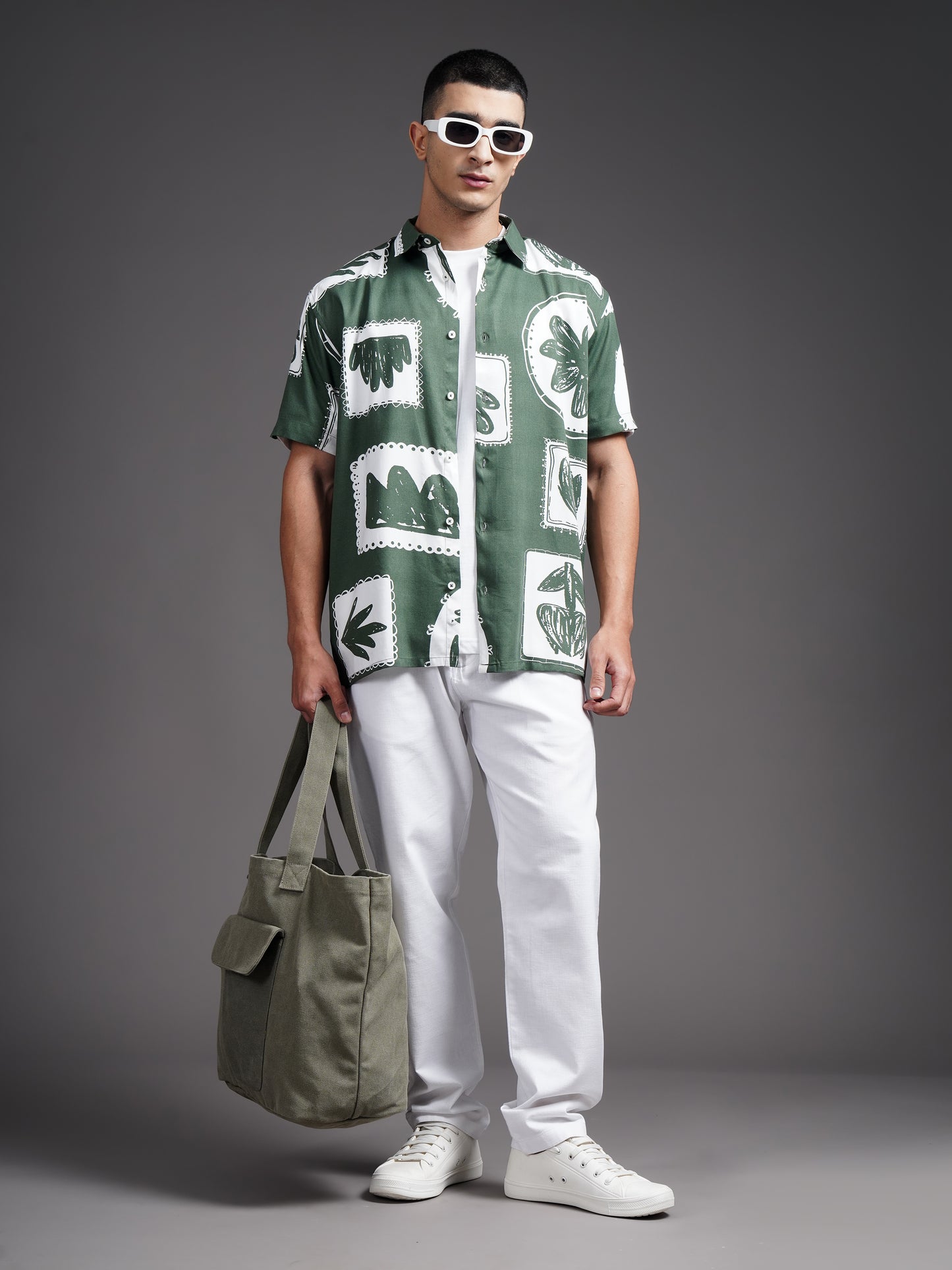 Elno Olive Printed Shirt