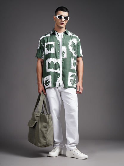 Elno Olive Printed Shirt