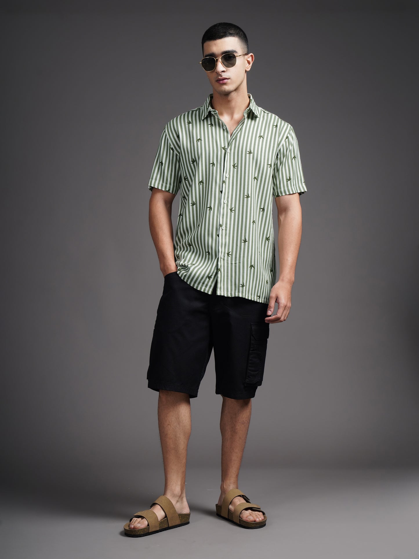 Elvan Green Striped Shirt