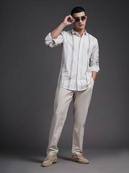 Eskar Brown Striped Shirt