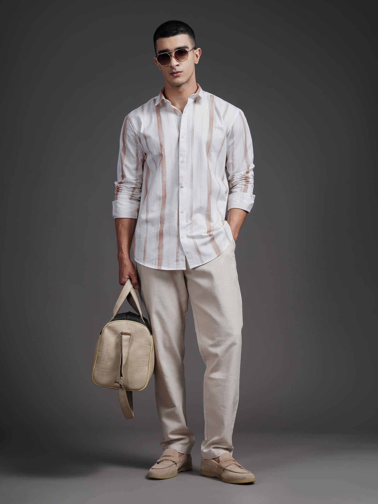 Eskar Brown Striped Shirt