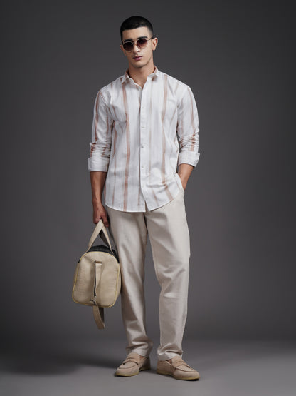 Eskar Brown Striped Shirt