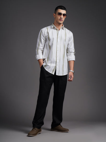 Eskar Green Striped Shirt