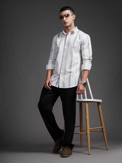 Eskar Green Striped Shirt