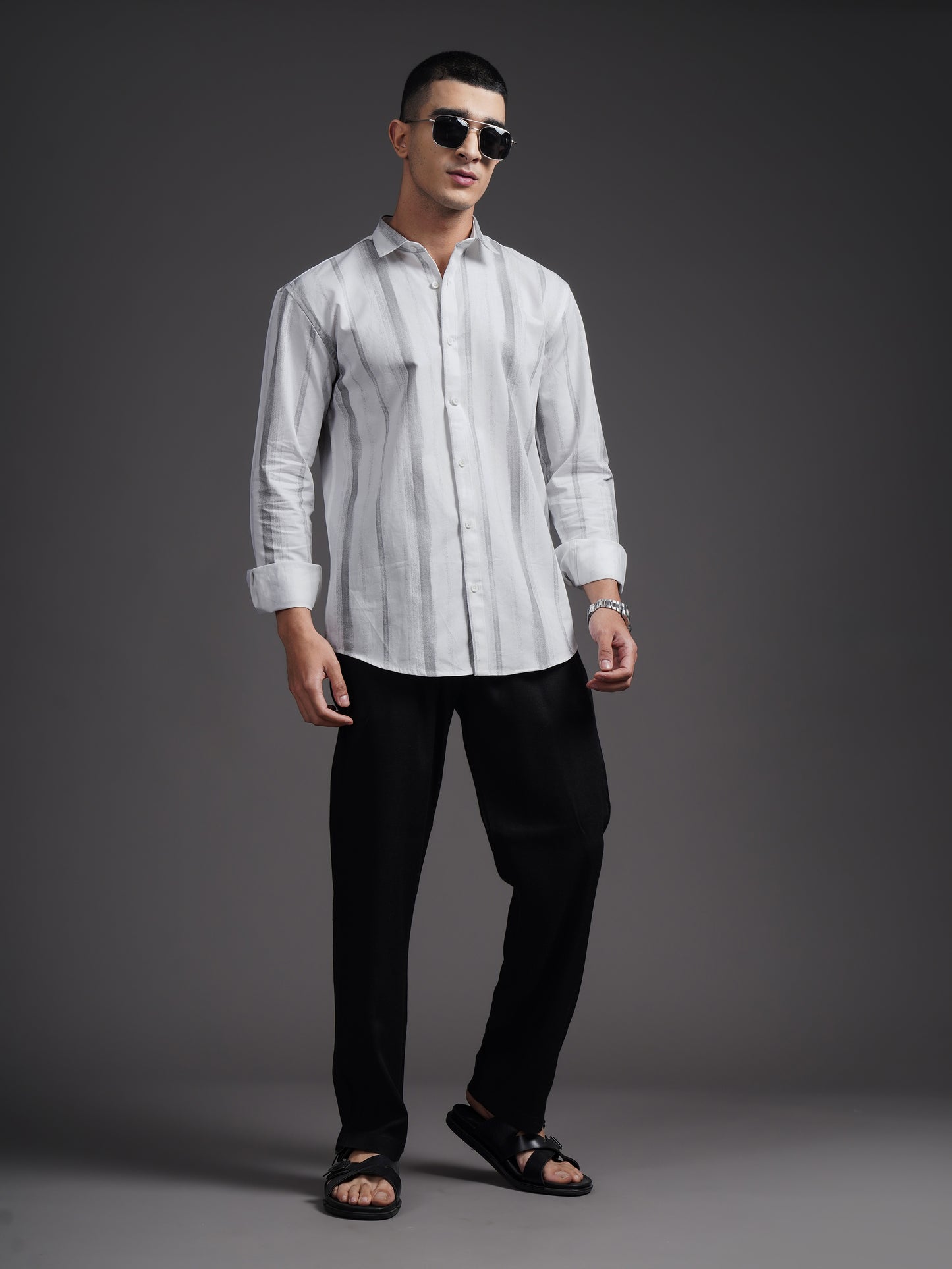 Eskar Grey Striped Shirt