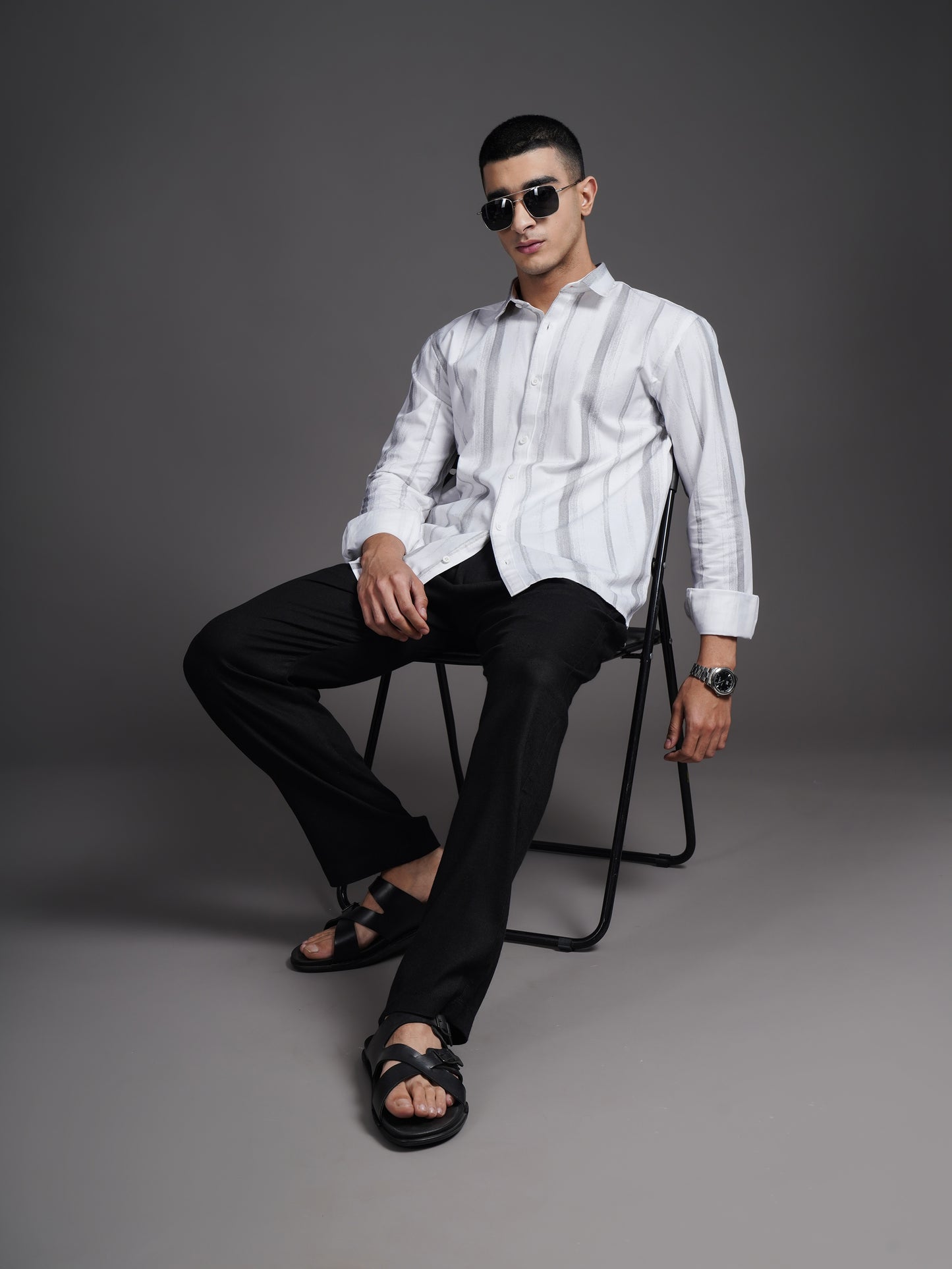 Eskar Grey Striped Shirt