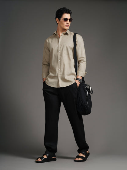 Linenette Beige Solid Shirt