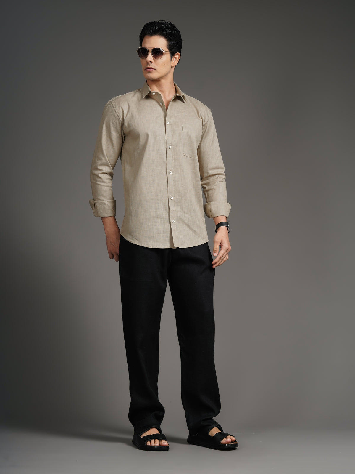 Linenette Beige Solid Shirt