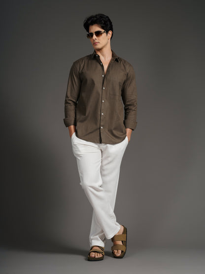 Linenette Brown Solid Shirt