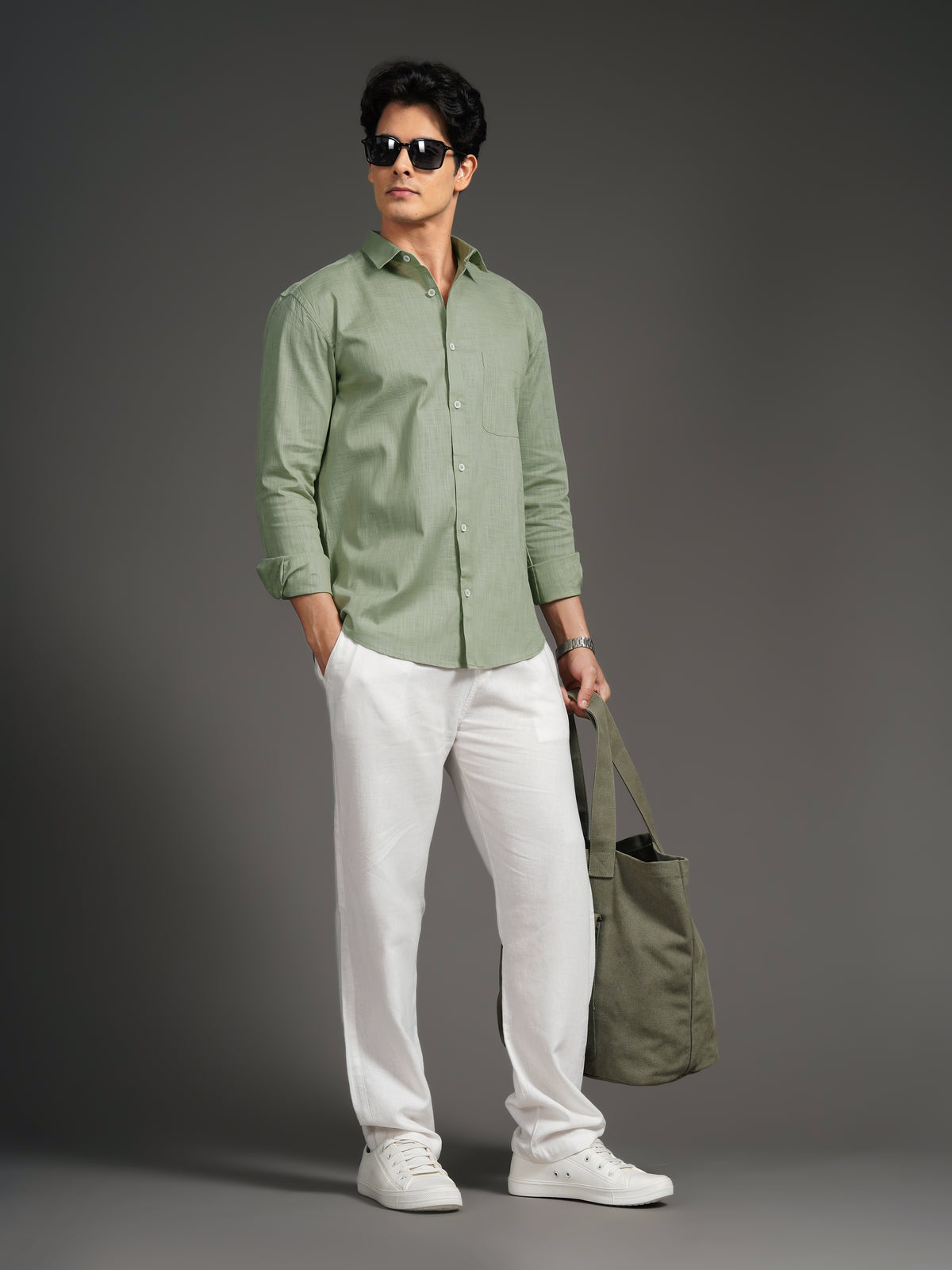 Linenette Green Solid Shirt