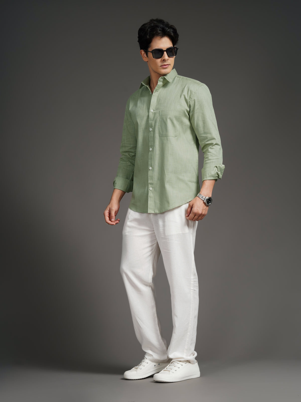 Linenette Green Solid Shirt