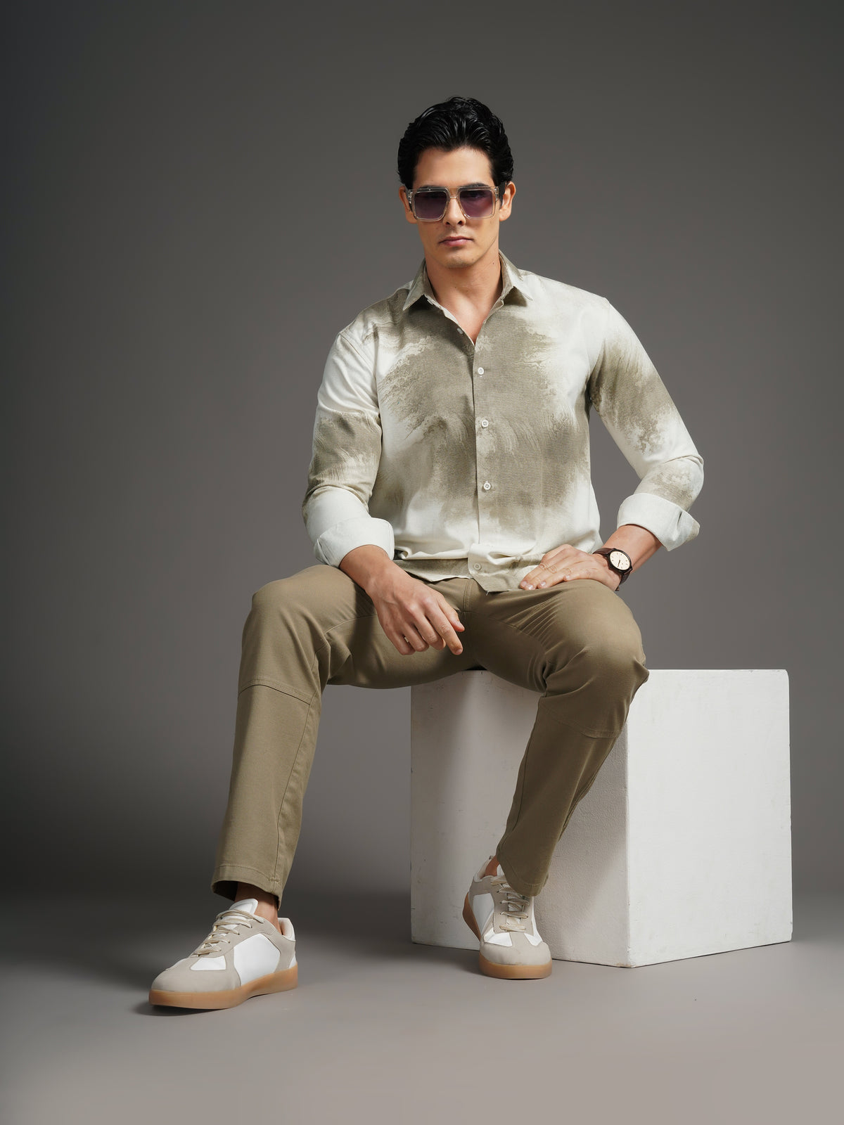 Nuvane Brown Print Shirt