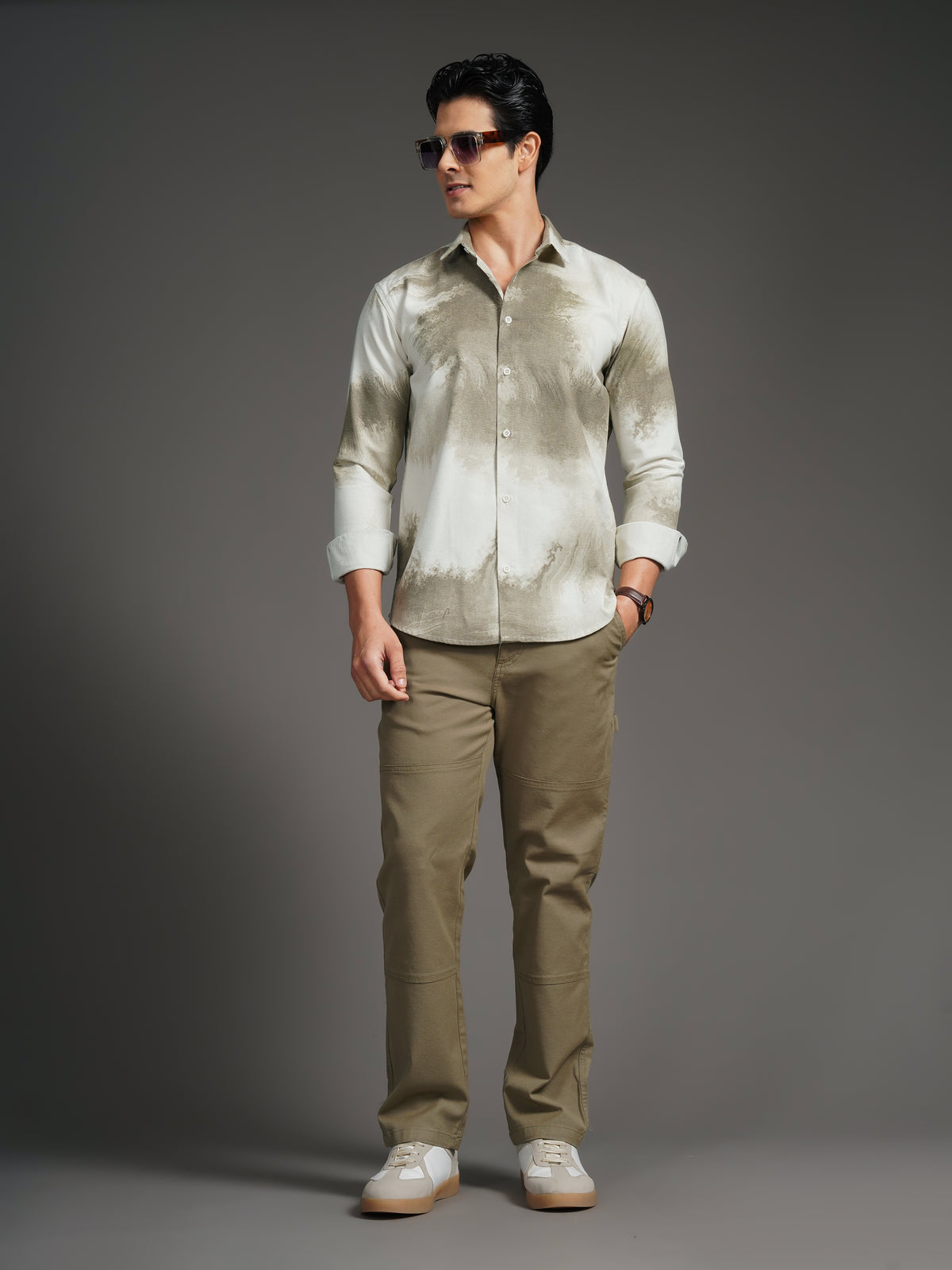 Nuvane Brown Print Shirt