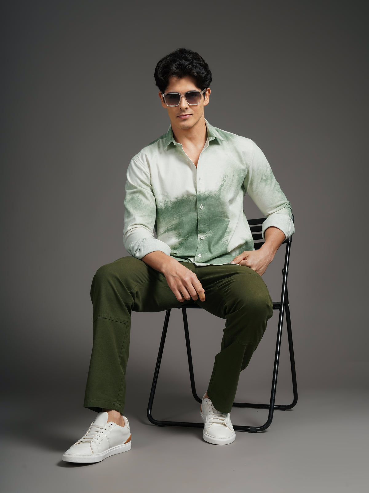 Nuvane Green Print Shirt