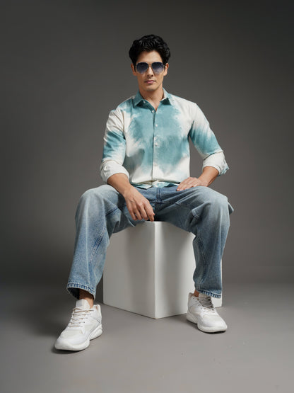Nuvane Sea Green Print Shirt