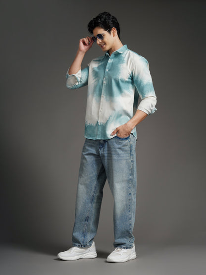 Nuvane Sea Green Print Shirt