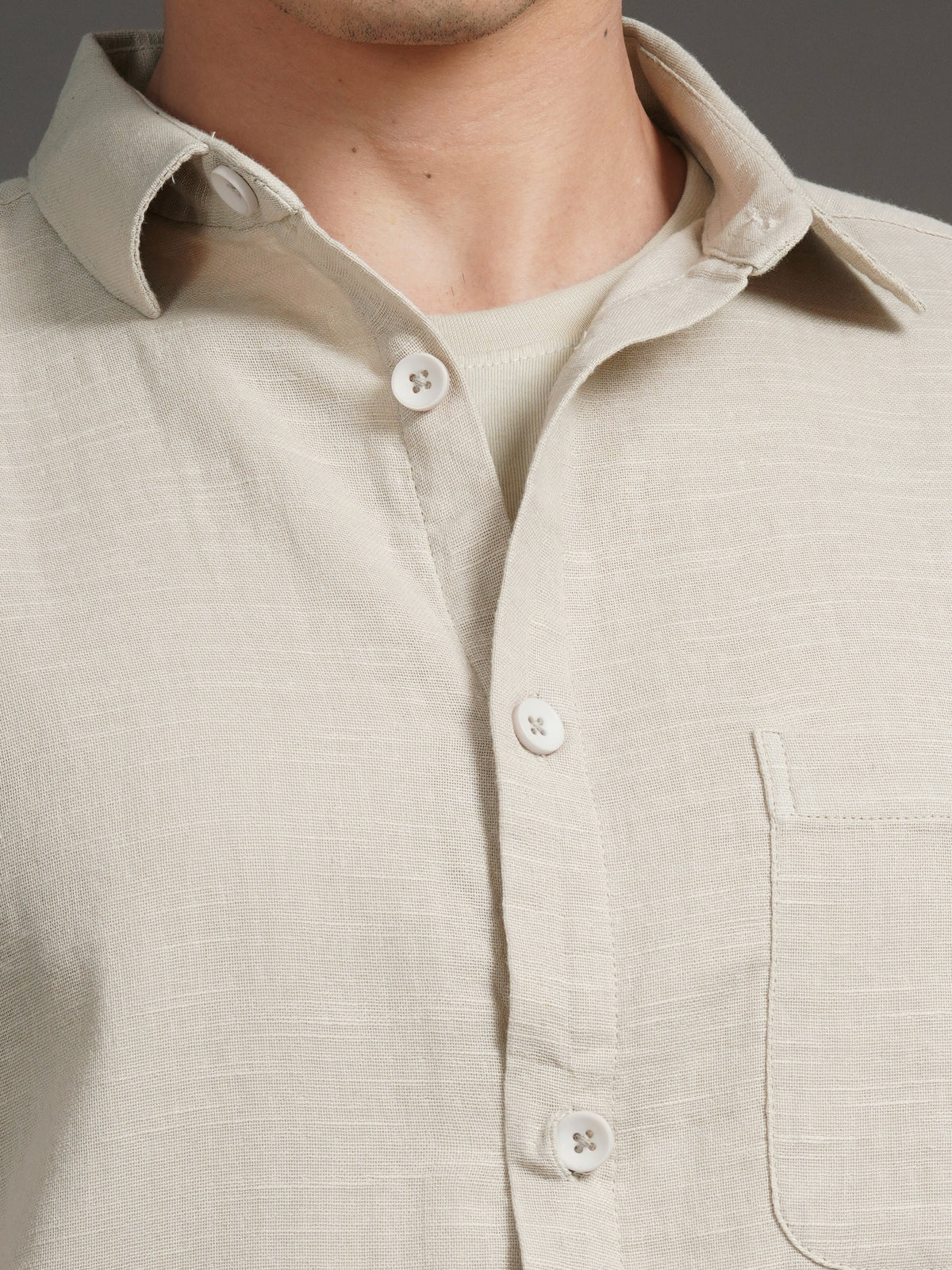 Triv Beige Solid Overshirt