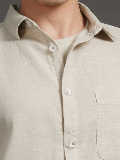 Triv Beige Solid Overshirt