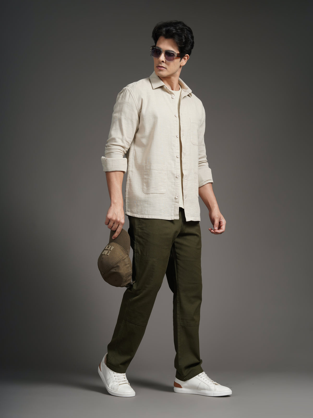 Triv Beige Solid Overshirt