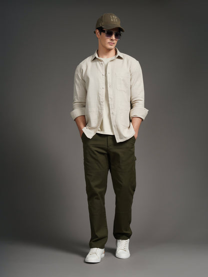 Triv Beige Solid Overshirt