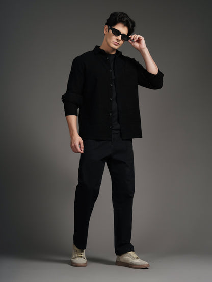 Triv Black Solid Overshirt