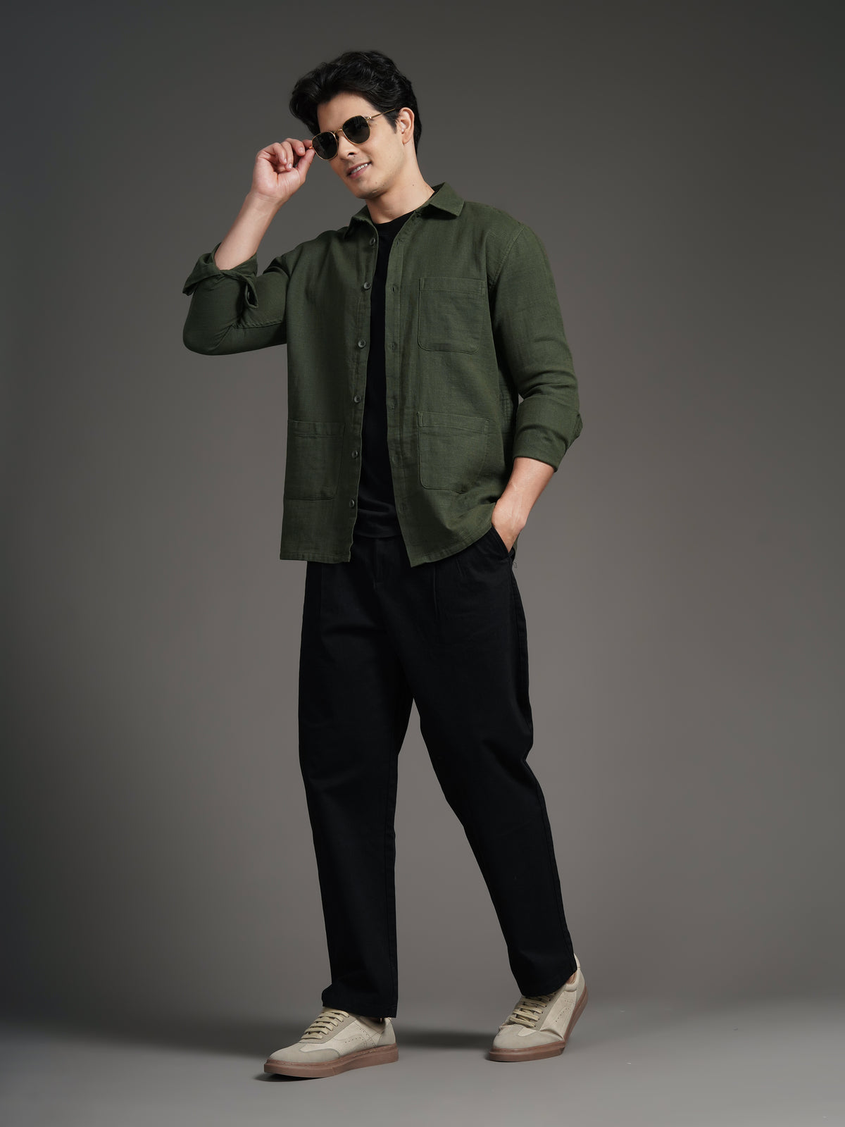 Triv Olive Solid Overshirt