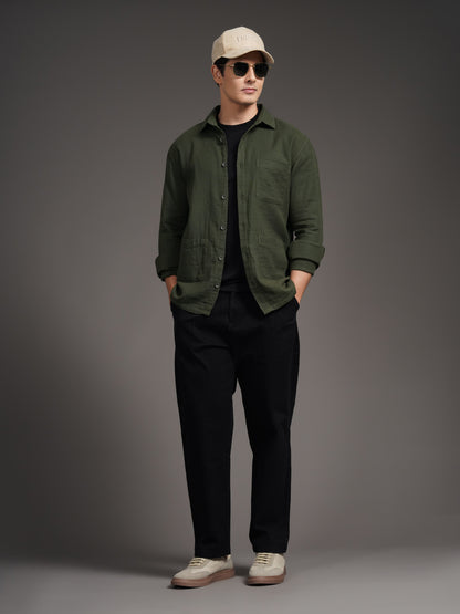 Triv Olive Solid Overshirt