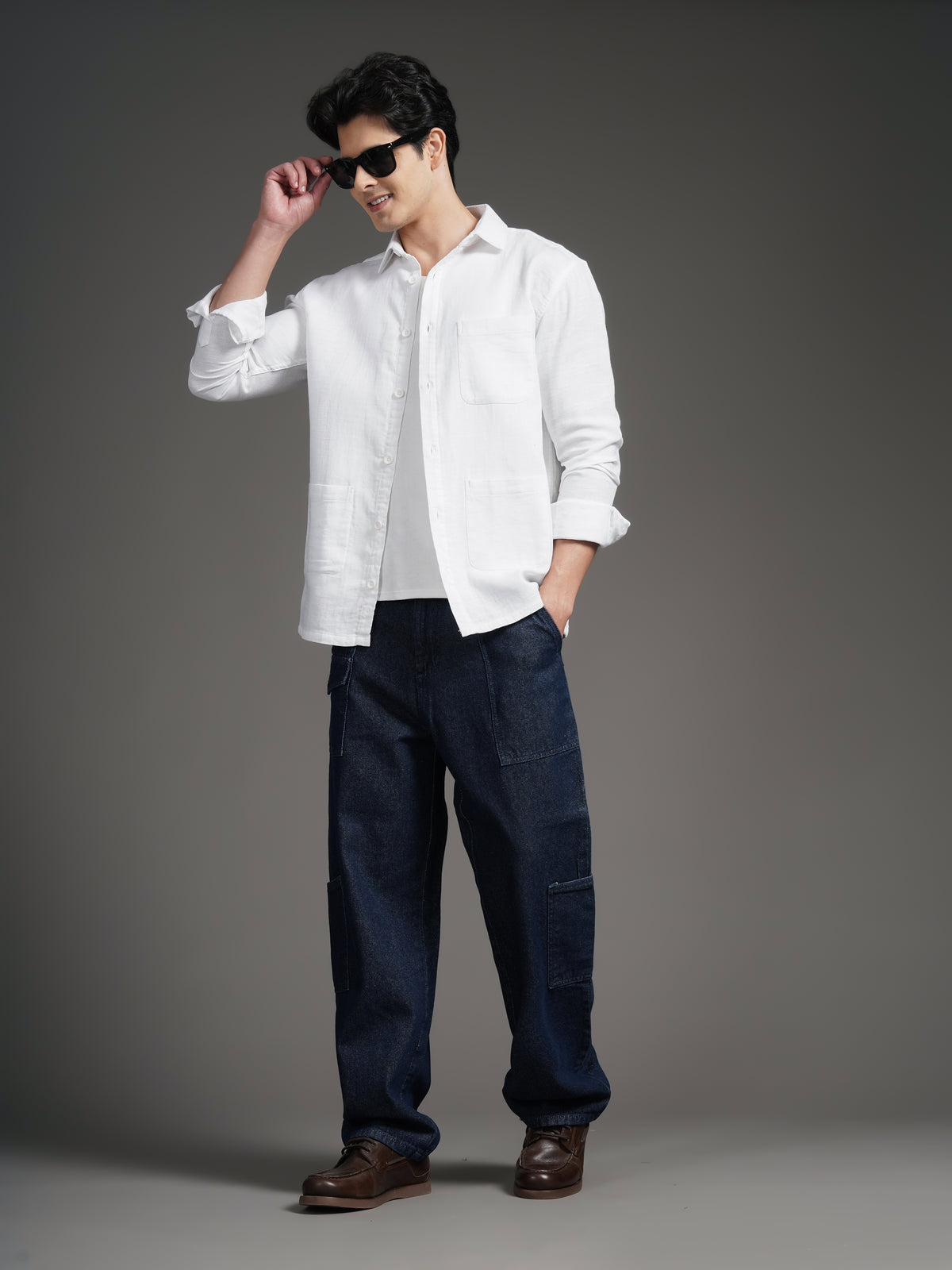 Triv White Solid Overshirt